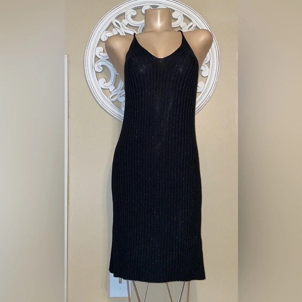 Spiegel women’s dress medium 8 10 knit black sparkle stretch midi sweater fitted
